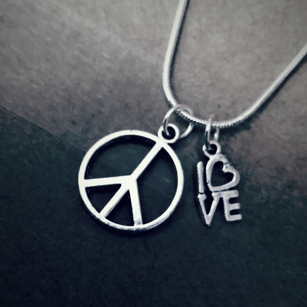 Peace&Love 925 Sterling Silver Necklace with Charms